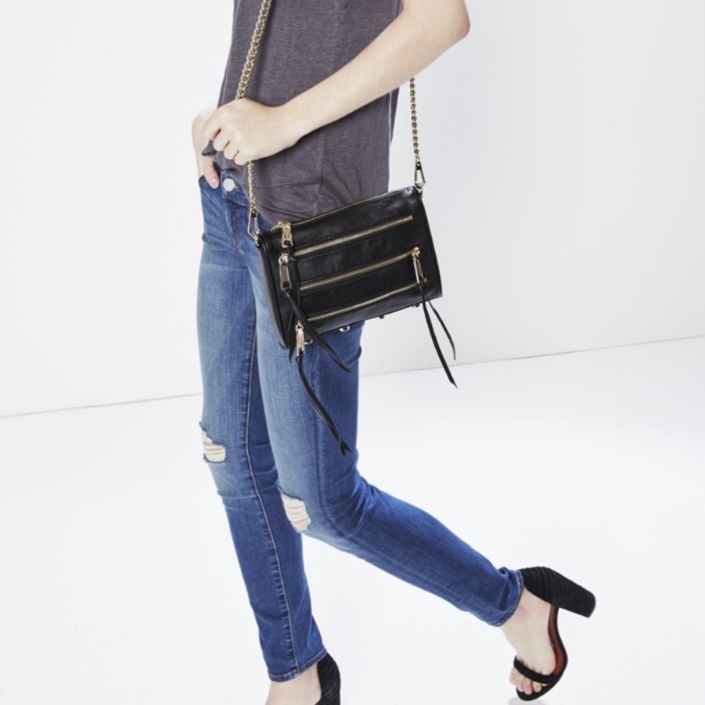 Rebecca Minkoff Moto 4 Zipper Leather Crossbody Bag Dark Grey